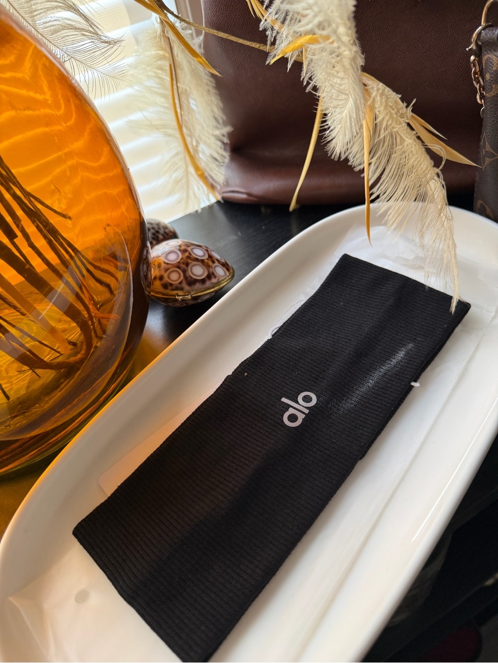 ALO Yoga Black Ribbed headband with Subtle Logo